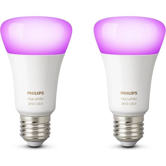 Philips Hue White and Colour Ambiance Personal Wireless Lighting 10 W B22 LED Twin Pack Bayonet Cap Richer Colours LED Light Bulbs, 2 x Hue White and