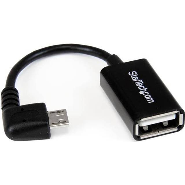 StarTech.com Micro USB vinklad till USB OTG-adapter hane/hona – Micro USB till USB-kabel 12 cm – On The Go kabel – svart