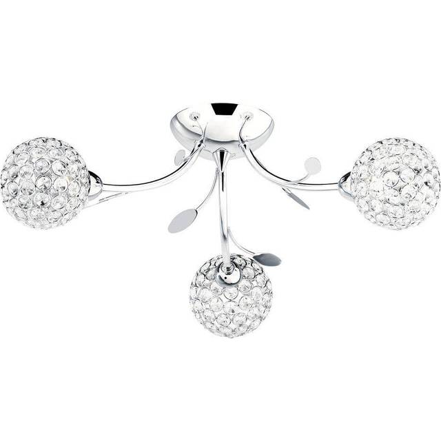 3 Light Chrome Flush Round Shade With Chrome Hoops