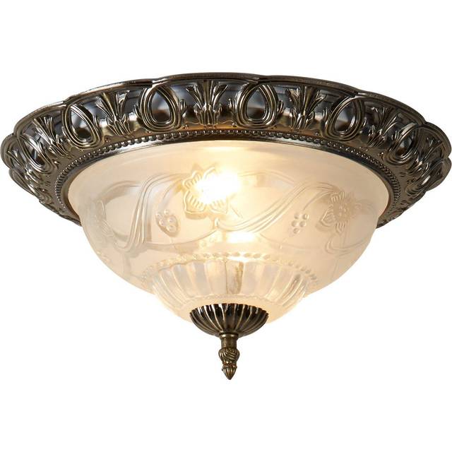 Searchlight Flush Light with Clear and Frosted Glass Diffuser - Antique Brass
