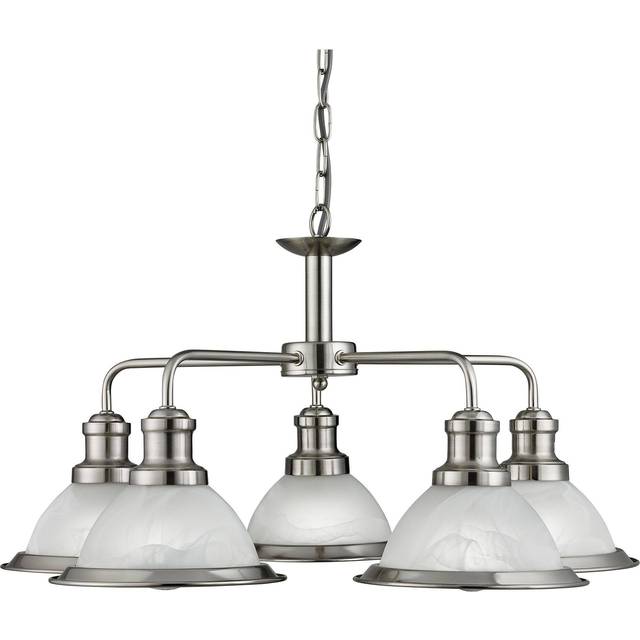 Searchlight 1595-5AB Bistro - 5 Light Ceiling Antique Brass Marble Gla