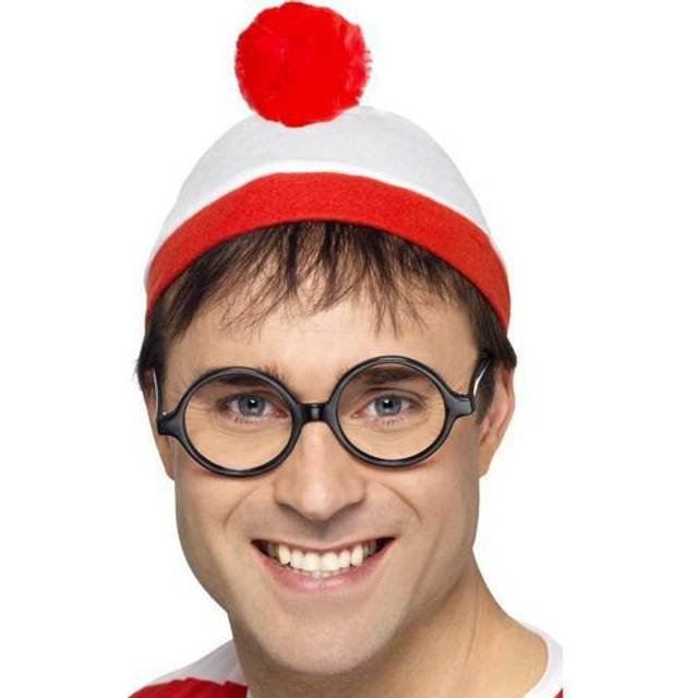 Unisex adults / childrens where's wally fancy dress hat and glasses set