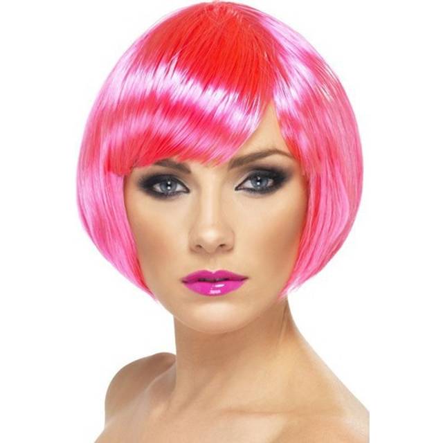 Smiffy's Babe Wig - Neon Pink -  wig bob babe neon pink short fancy dress ladies smiffys costume fringe