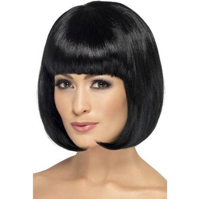 Partyrama Wig 12 Inch Black Short Bob with Fringe