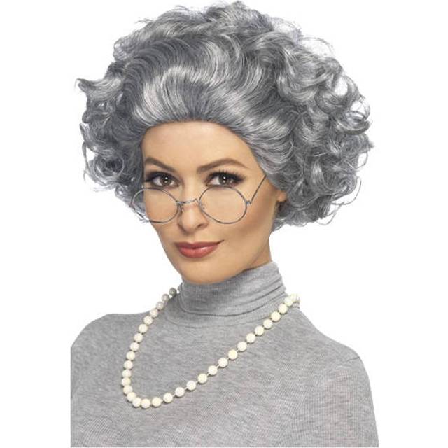 Smiffy's 44632 Grey Granny Kit -  granny wig kit glasses necklace old fancy dress adults costume set lady womens ladies grandma woman