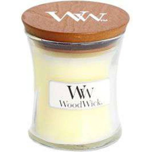 Linen Mini Hourglass Candle WoodWick, White, 7cm x 7cm x 8.3cm | Fresh & Clean (7cm x 7cm x 8.3cm)