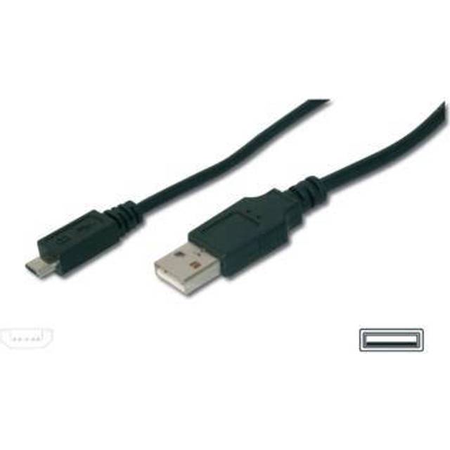 DIGITUS USB 2.0-anslutningskabel - 3,0 m - USB A (m) till USB Micro B (m) - 480 Mbit/s - anslutningskabel - svart