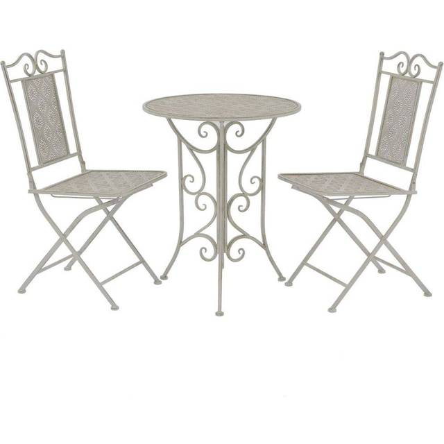 vidaXL Bistro Set Three Piece Outdoor Garden Patio Table and Chair Steel White