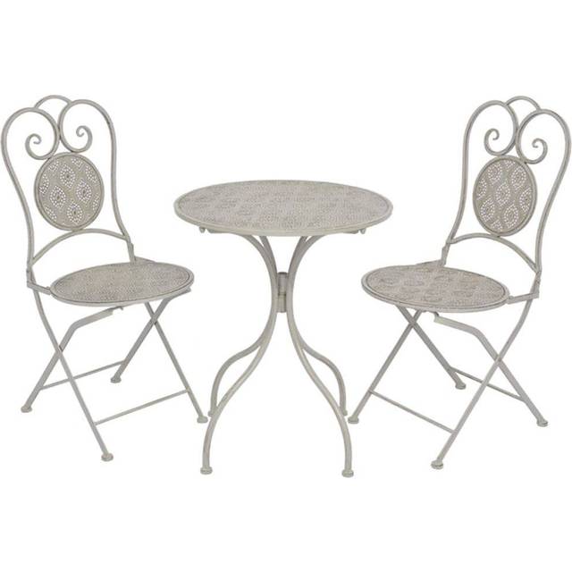 vidaXL 3 Piece Bistro Set Steel Greyish White Garden Patio Table Folding Chair
