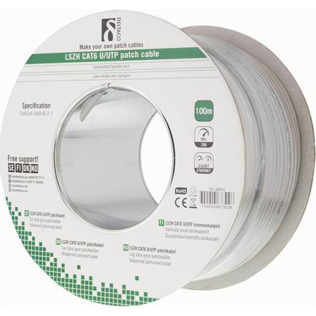 Deltaco UTP Cat6 installationskabel / 100m - Vit