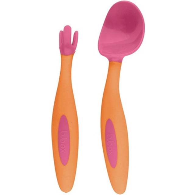 b.box Toddler Cutlery Set: Patented FLORK Designed Fork  Spoon & Travel Case  Easy Grip Handles  Dishwasher Safe  BPA Free (Strawberry Shake)
