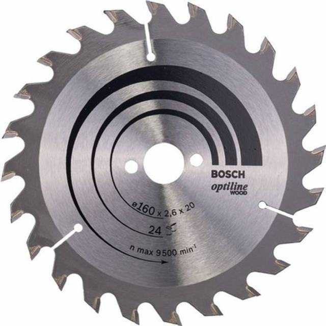 Bosch 2608640596 - Optiline Wood 24T Circular Saw Blade 160mm x 2.6 x 20mm