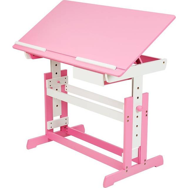 Desk - wooden, tiltable tabletop, 7 step height adjustable, with drawer - childrens desk, kids desk, girls desk - blue