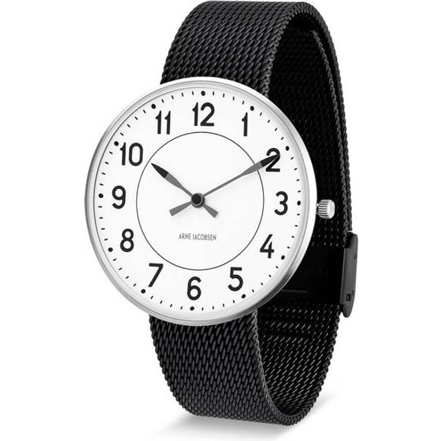 Arne Jacobsen Station Watch Unisexur, ø40mm med sort mesh lænke