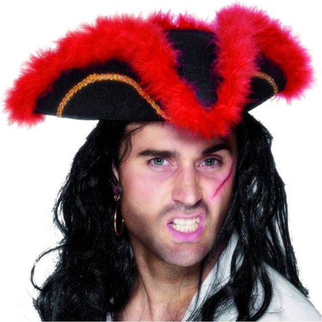 Pirate tricorn hat, red feather