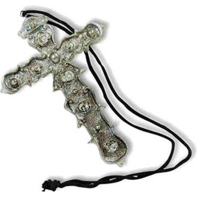 Ornate silver metal look cross nun vicar fancy dress costume accessory