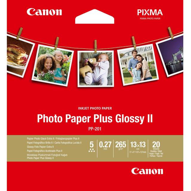 Canon Photo Paper Plus Glossy II PP-201 (5x5 inch/13x13cm) 265g/m2 Photo Paper - 20 Sheets
