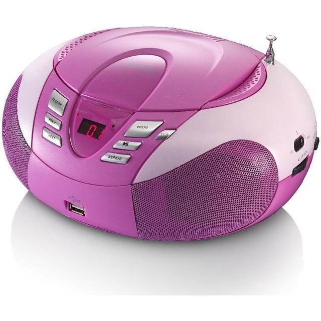 Lenco SCD-37 bärbar CD-radio, Boombox med USB MP3-spelare (LED-skärm, uttag ingång), cirkulär röd design