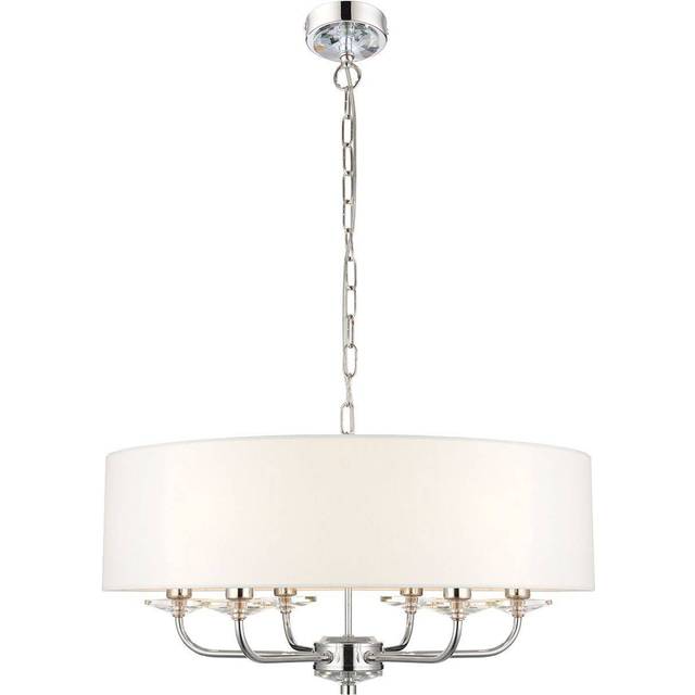 Endon nixon 40w e14 6lt pendant bright brass plate vintage white fabric 70561