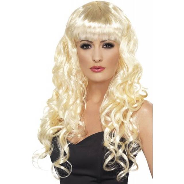 Long Blonde Smiffy's Siren Curly Wig With Fringe -  wig siren fancy dress long curly ladies blonde costume smiffys fringe