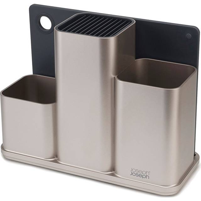 Joseph Joseph 85122 Counterstore Utensil Pot   Chopping Board Set- Silver, 13 x 30.8 x 22.7 cm