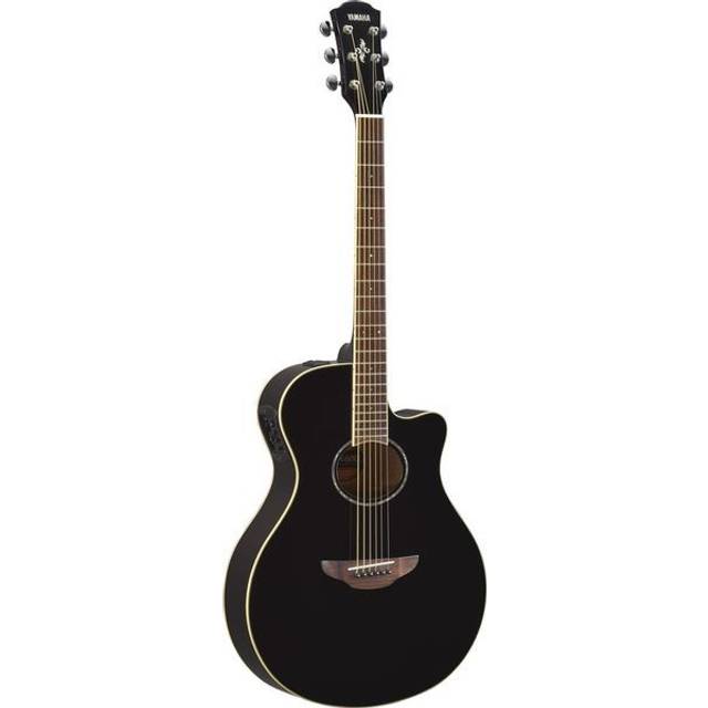 Yamaha APX600BL Thinline Acoustic-Electric Guitar with Guitar Stand, Picks and Book in Black