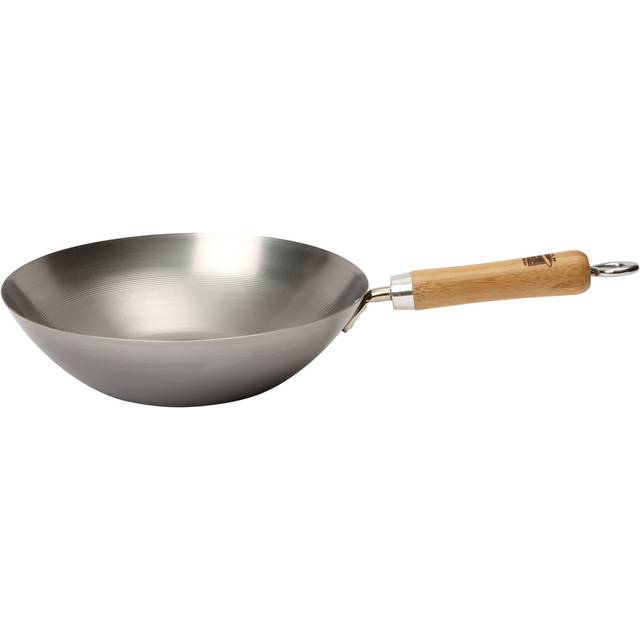 School of Wok by Dexam 10.5"/27cm Uncoated Carbon Steel Wok, Silver