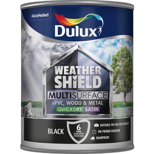 Dulux weathershield multi-surface quick dry satin paint - black satin 750ml