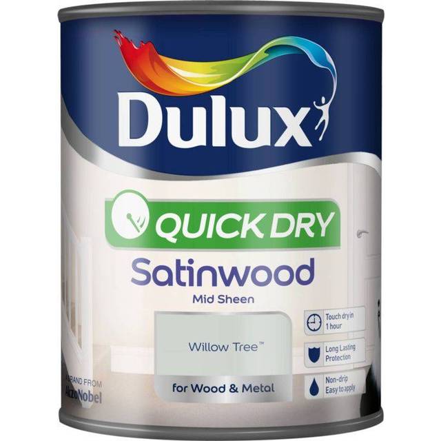 Dulux Quick Dry Satinwood, Willow Tree 750ml, Quick Drying Interior Satinwood Paint, Door Paint, Window Paint, Paints