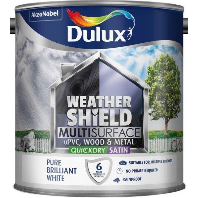 Dulux Weathershield Exterior Multi Surface Quick Dry Satin Paint - Pure Brilliant White - 750ml