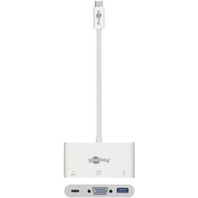 Goobay 62100 USB-C portreplikator med USB 3.0-uttag, VGA-uttag Power Delivery upp till 60 W/USB-C multiportadapter för Full HD-upplösningar (1920 x 1200 @ 60 Hz/5 Gbit/s datahastighet
