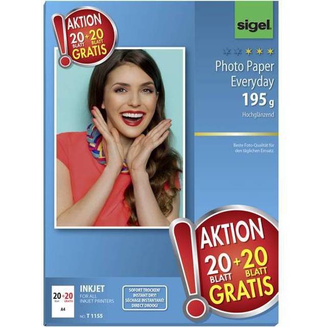 Sigel t1155 everyday photo paper, inkjet, glossy, 195 gsm, 10 x 15 cm, 20 + 20 s