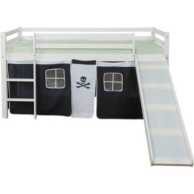 Homestyle4u Loftsäng Med Gardin Och Rutschkana - Svart Pirat