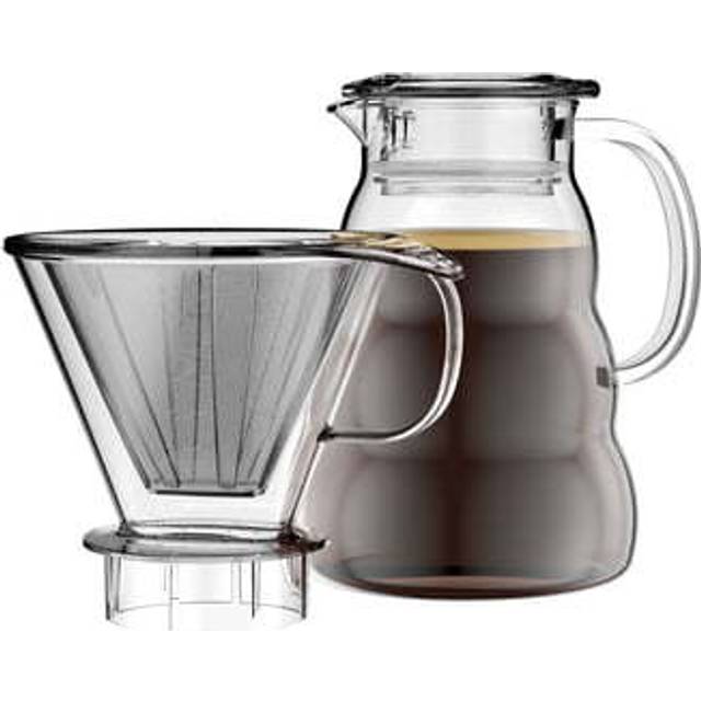 Bodum Melior rostfritt stål finmaskig permanent filterkaffemaskin 8 koppar med tritan-filterhållare, glas, transparent, 15 cm