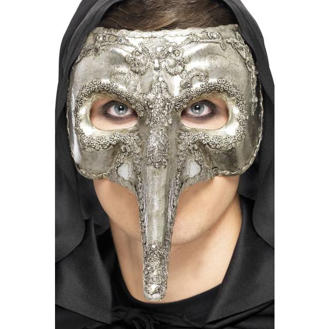 Luxury Venetian Capitano Mask, Silver -  venetian mask capitano luxury fancy dress halloween accessory mens adult new