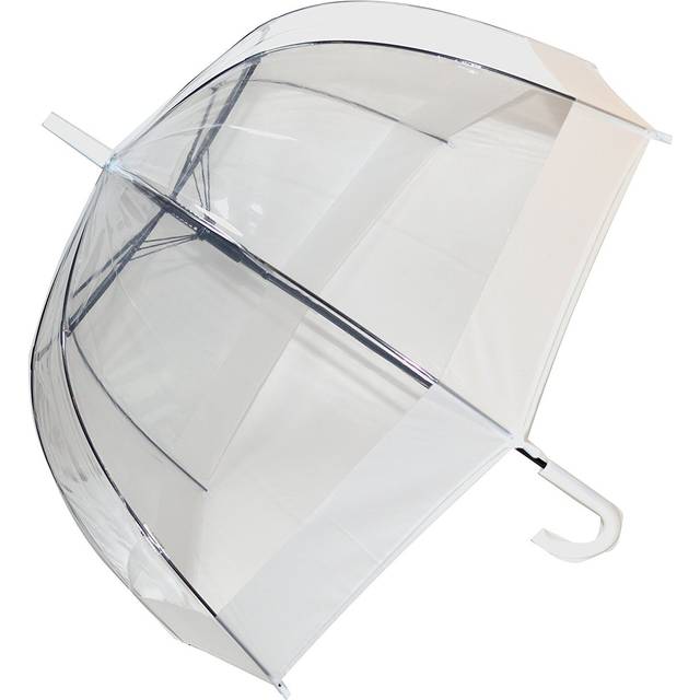 (White) Everyday Clear Dome Stick Umbrellas PVC & Fibreglass With Colourful Band (90cm)