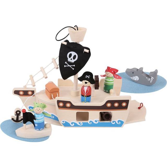 Bigjigs Toys Wooden Mini Pirate Ship Playset, Multi