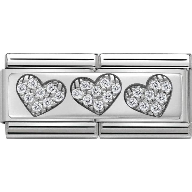Nomination Silver and CZ Double 3 Hearts Love &amp; Hearts Charms
