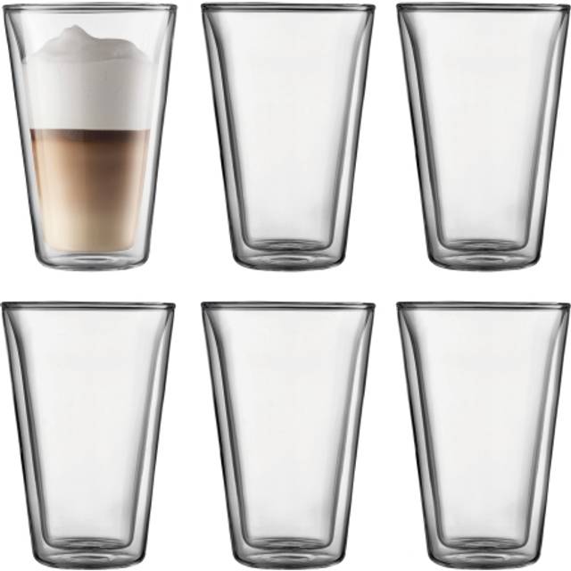Bodum Canteen Double Wall Glass Set, Mouth Blown Borosilicate Glass - 0.4 L, Transparent, Pack of 6