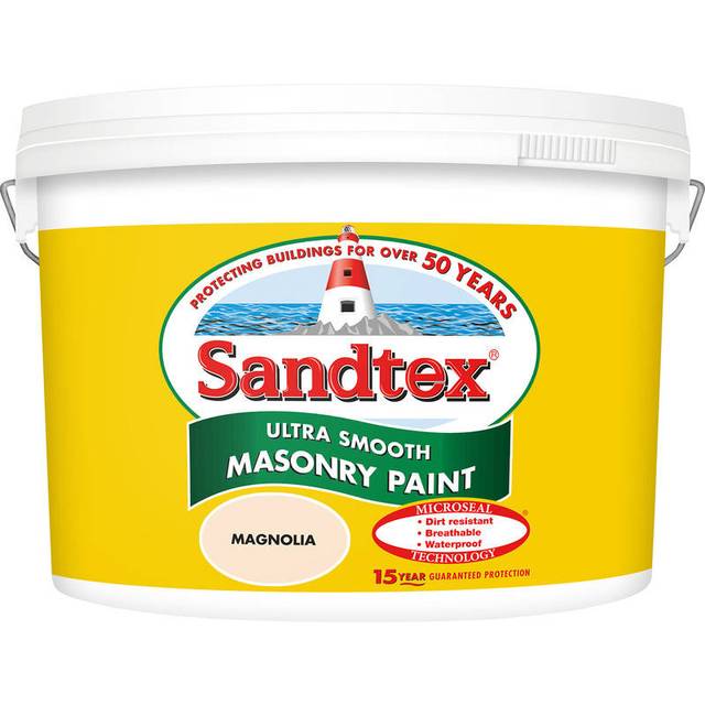 Sandtex Microseal Ultra Smooth Weatherproof Masonry 15 Year Exterior Wall Paint - Magnolia - 10L