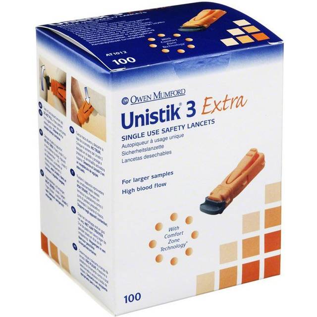 Unistik 3 Extra Single Use Safety Lancets x100