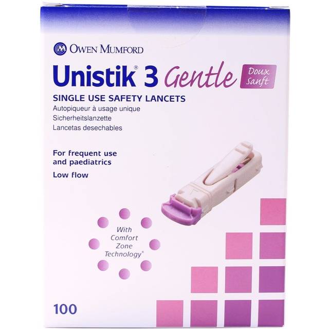 Unistik 3 Gentle Single Use Safety Lancets x100