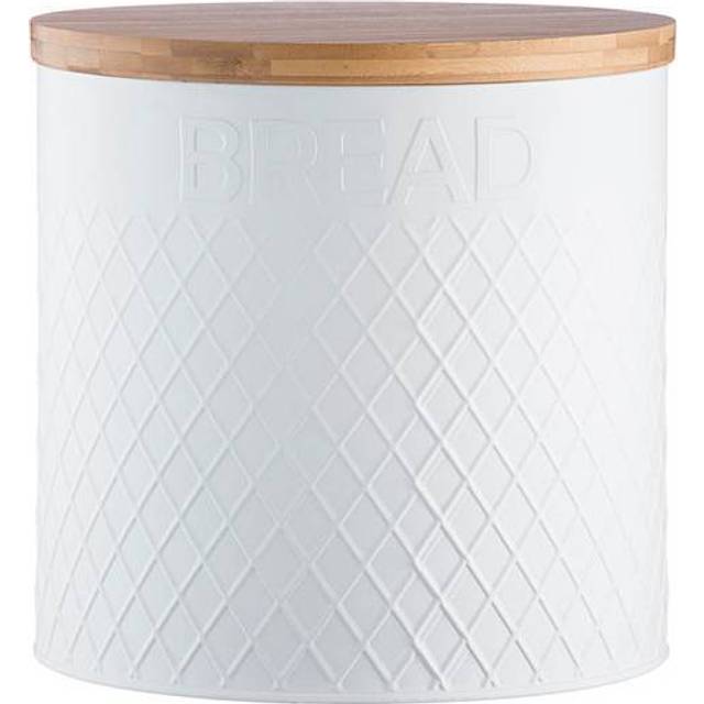 Embossed Metal Bread Bin - White