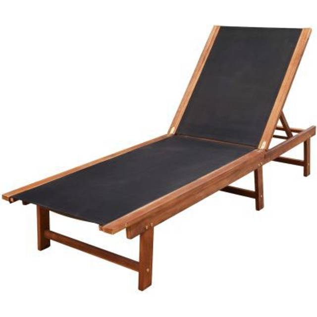 vidaXL Sun Lounger Solid Acacia Wood and Textilene - Brown