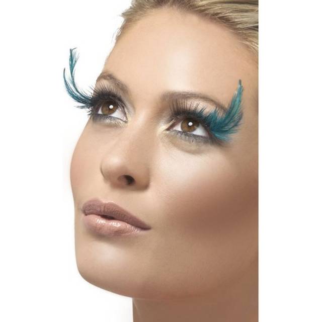 Eyelashes, black & green, with feather plume