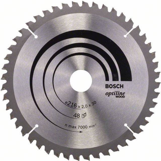 Bosch 2608640433 Optilineline Mitre Circular Saw Blade for Wood, 216mm x 2.0mm x 30mm, 60 Teeth, Silver