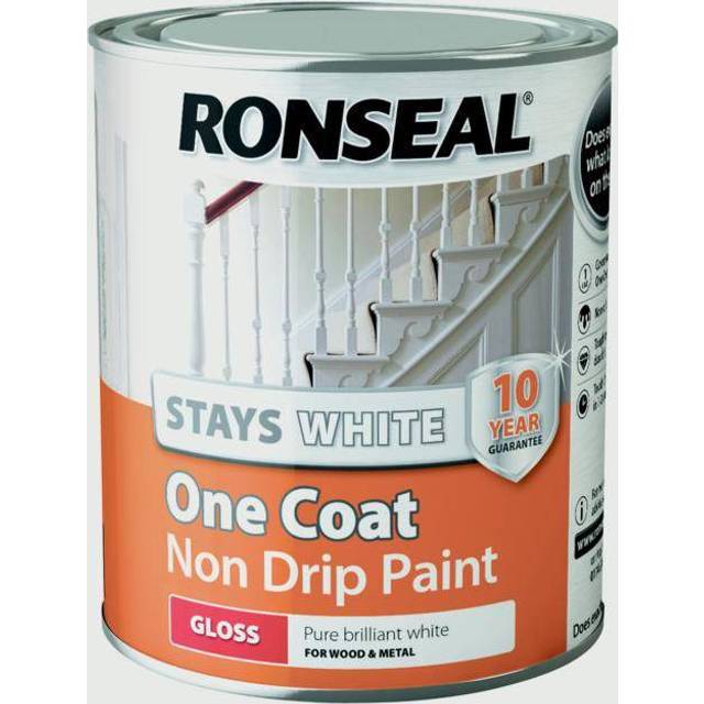 Ronseal Stays White One Coat Non Drip Paint, Gloss 750ml, Paints, Door Paint, Furniture Paint, Window Paint, Joinery and Fixture