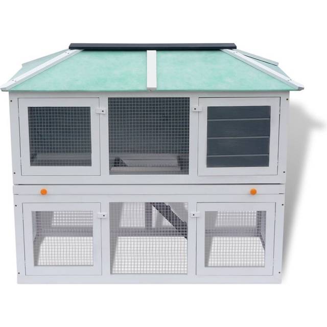 vidaXL Animal Rabbit Cage Double Floor Wood - White