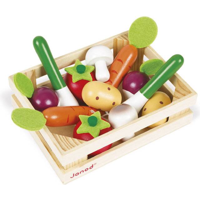 Janod J05611 Wooden Vegetables Crate, 12 Pieces