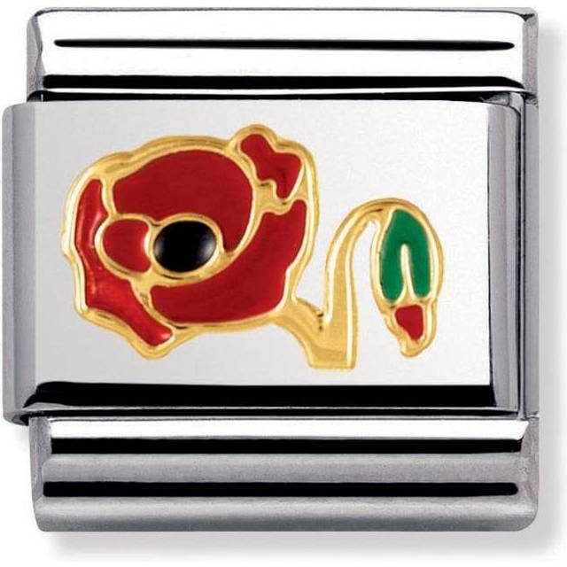 Nomination Classic Charm with Enamel and 18k Gold Poppy - Silver,Gold,Black,Green,Red
